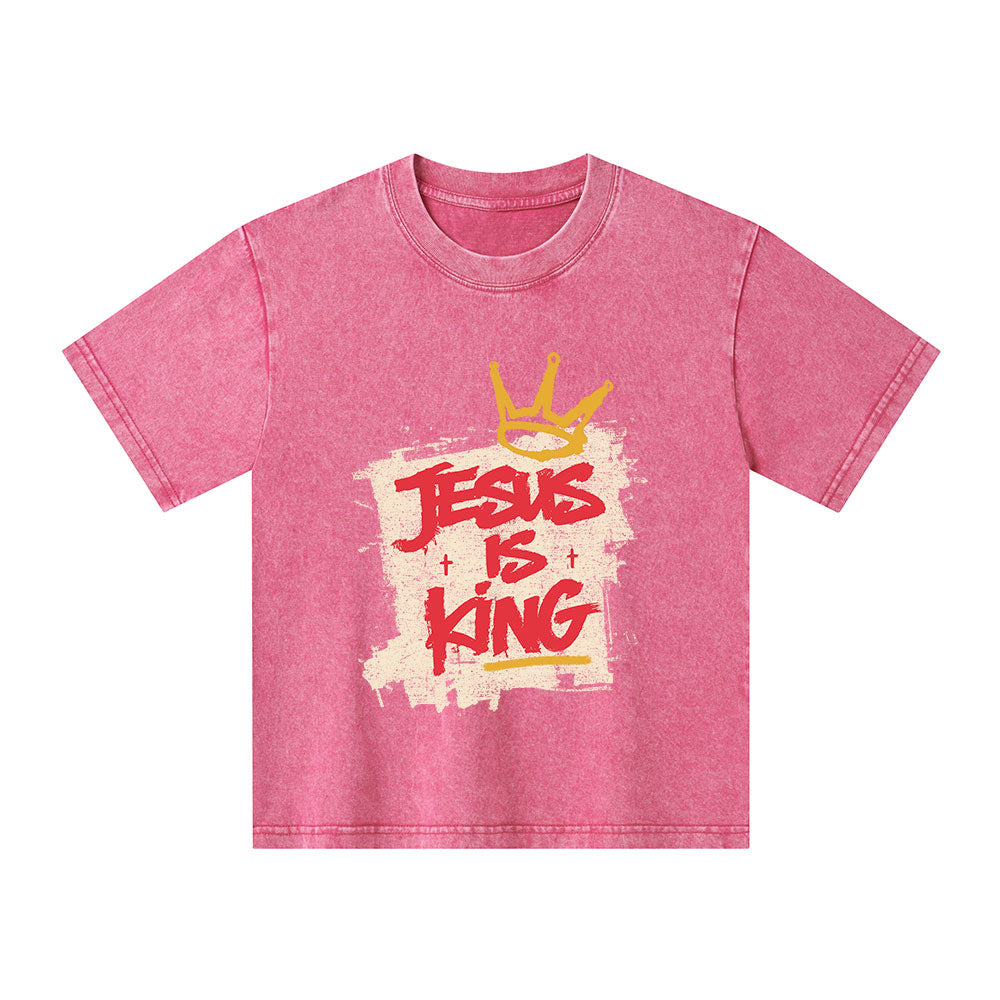 Jesus Is King Christian Kid Washed T-Shirt