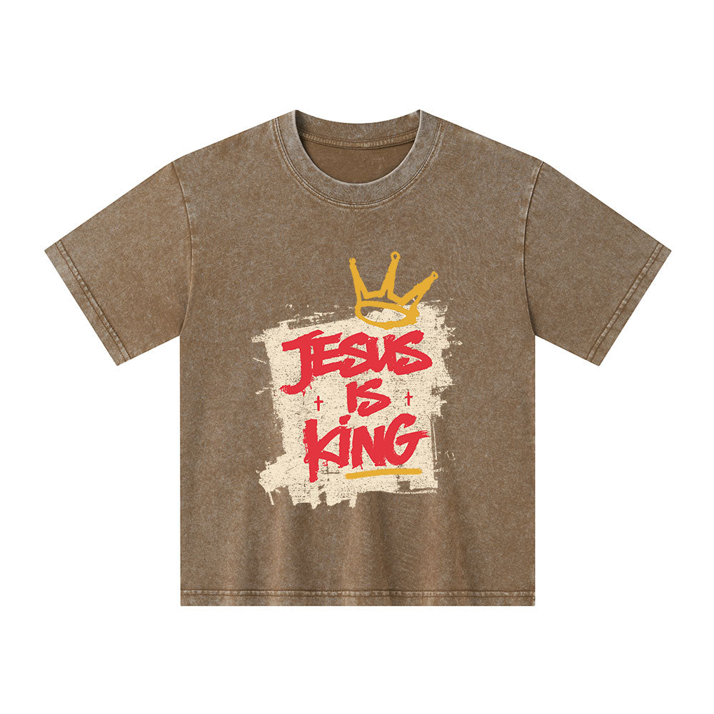 Jesus Is King Christian Kid Washed T-Shirt