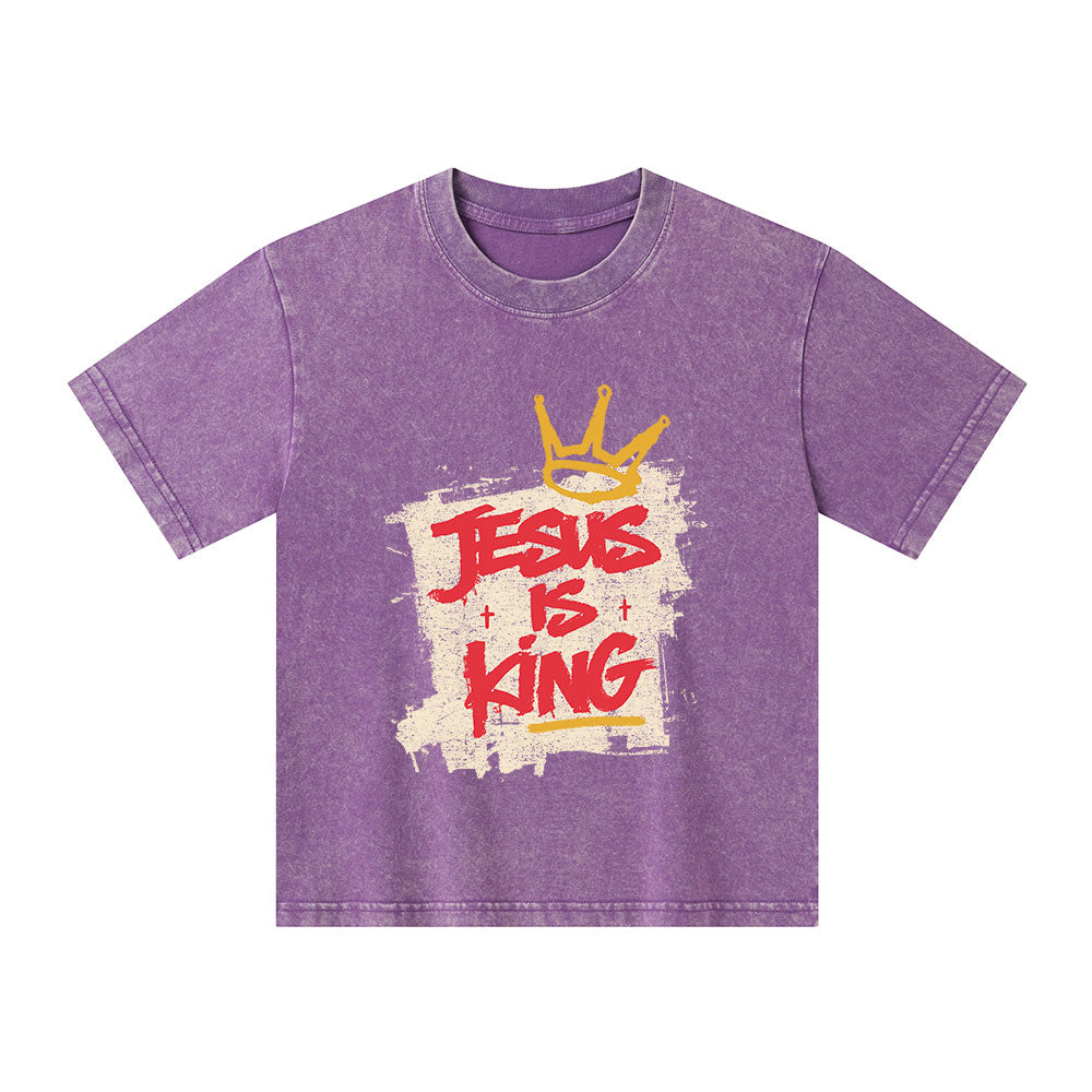 Jesus Is King Christian Kid Washed T-Shirt
