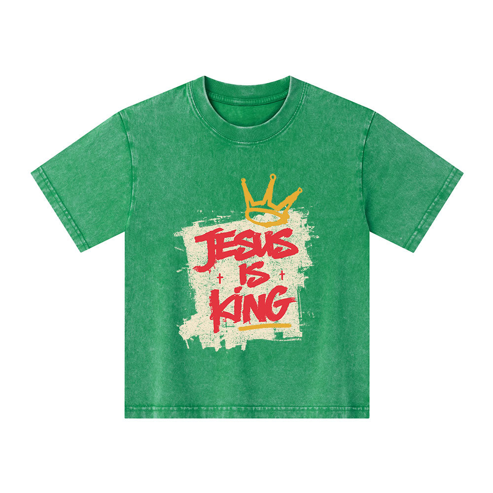 Jesus Is King Christian Kid Washed T-Shirt