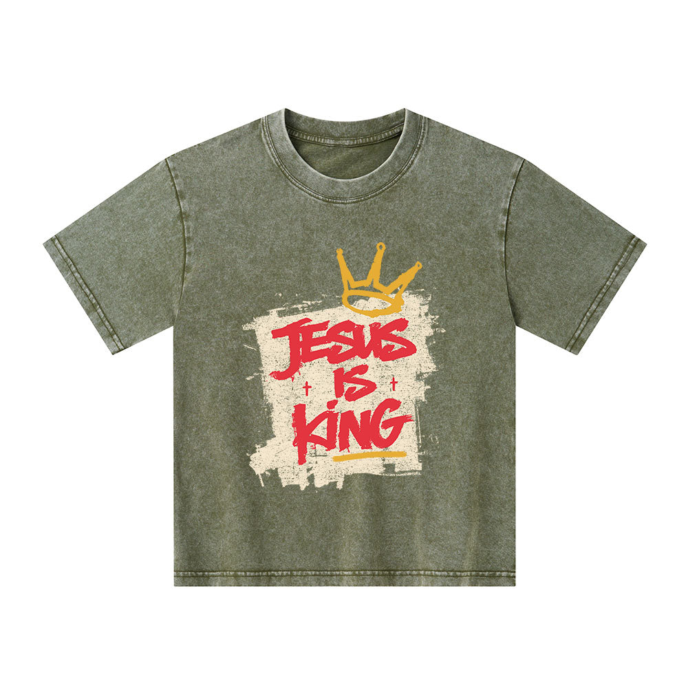 Jesus Is King Christian Kid Washed T-Shirt
