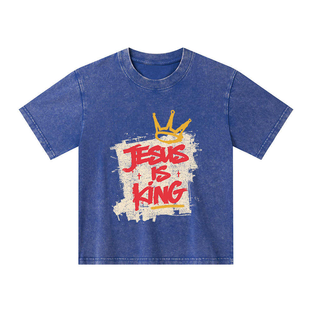 Jesus Is King Christian Kid Washed T-Shirt