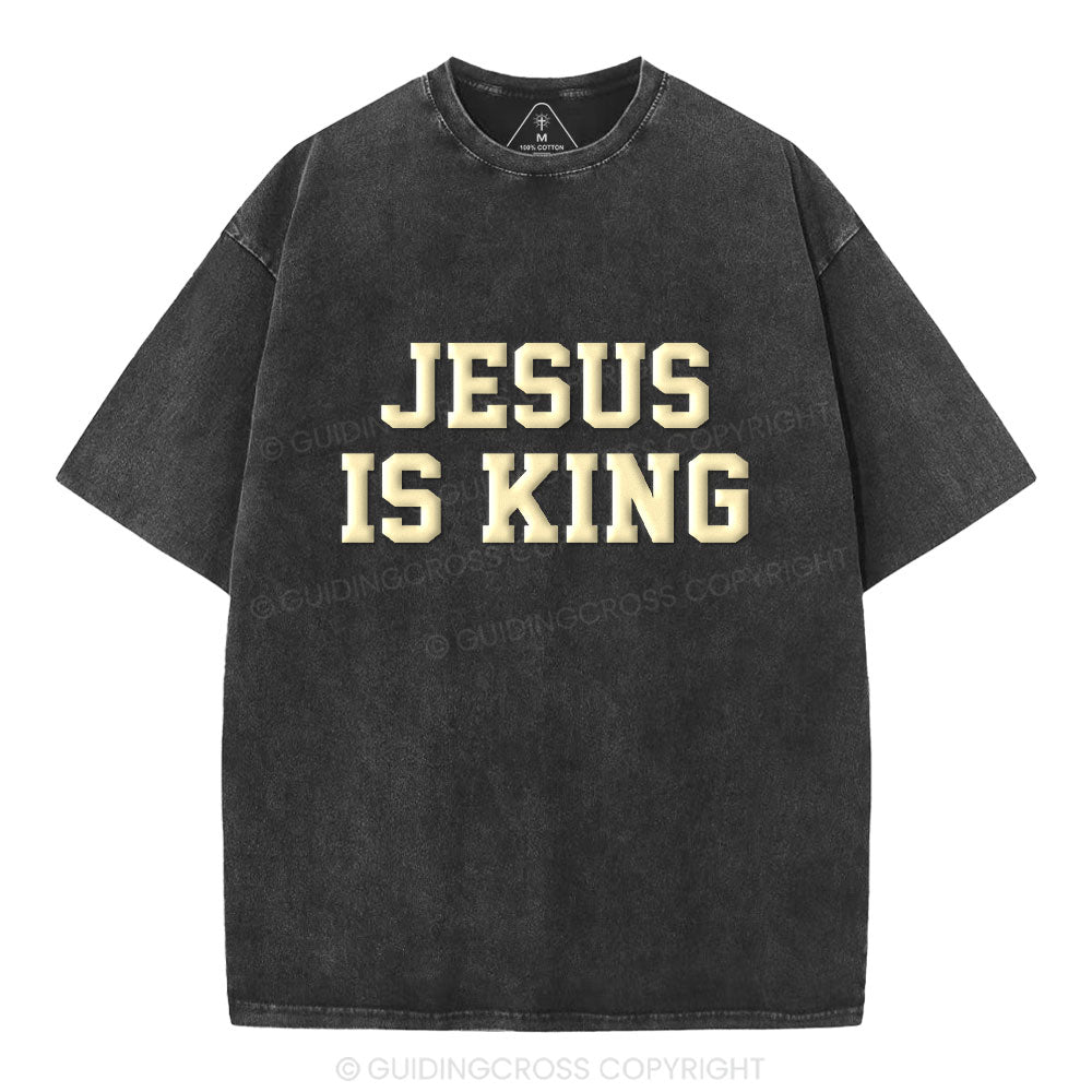 Jesus Is King Christian Puff Printed Washed T-Shirt