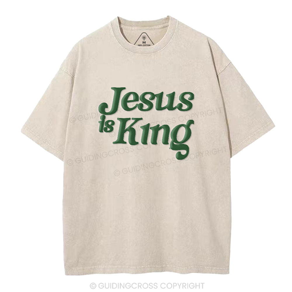 Jesus Is King Christian Puff Printed Washed T-Shirt