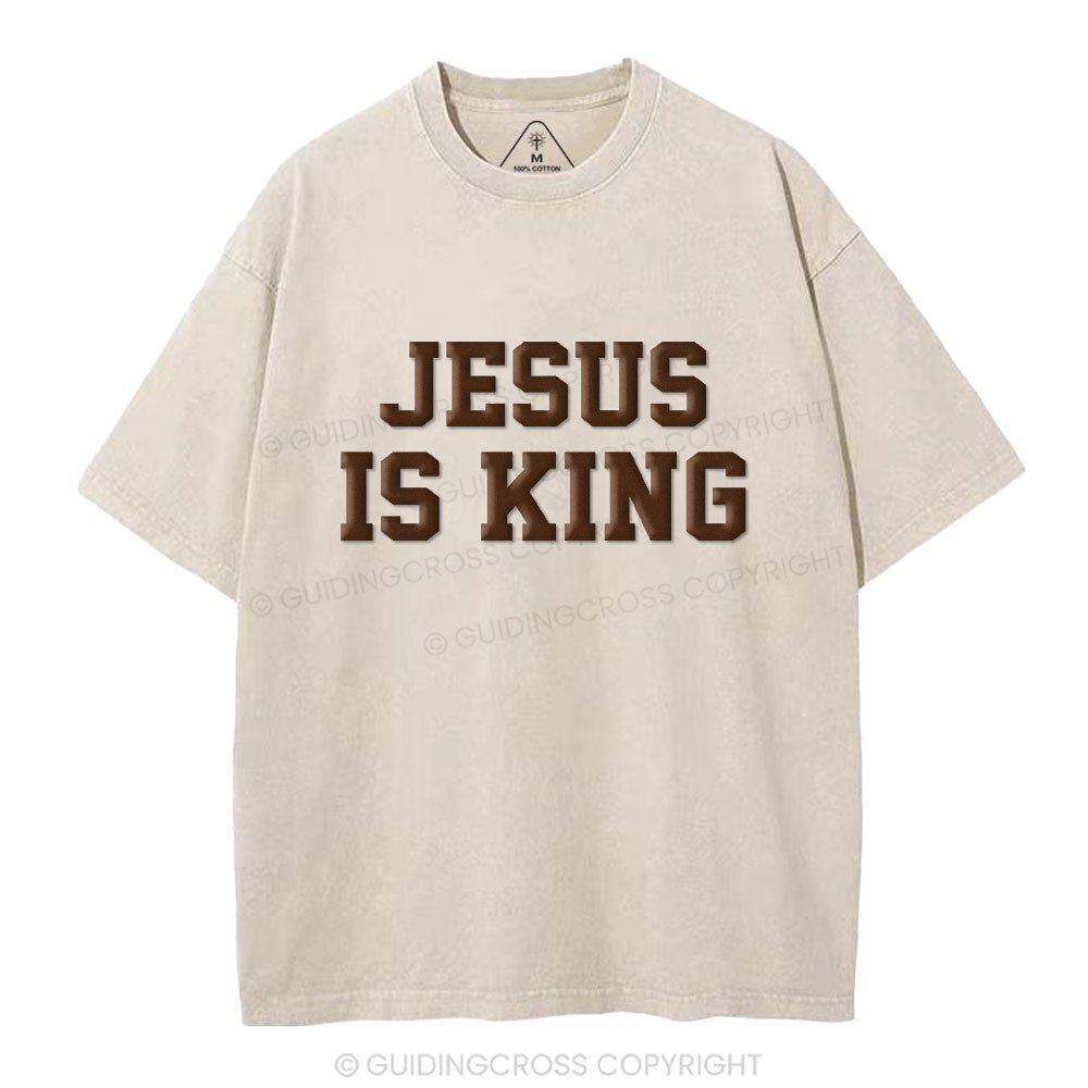 Jesus Is King Christian Puff Printed Washed T-Shirt