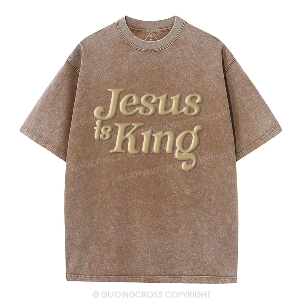 Jesus Is King Christian Puff Printed Washed T-Shirt