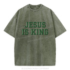Jesus Is King Christian Puff Printed Washed T-Shirt