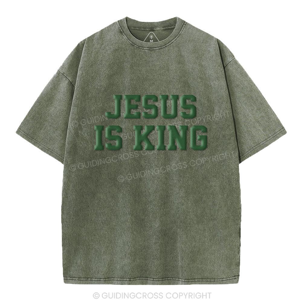 Jesus Is King Christian Puff Printed Washed T-Shirt