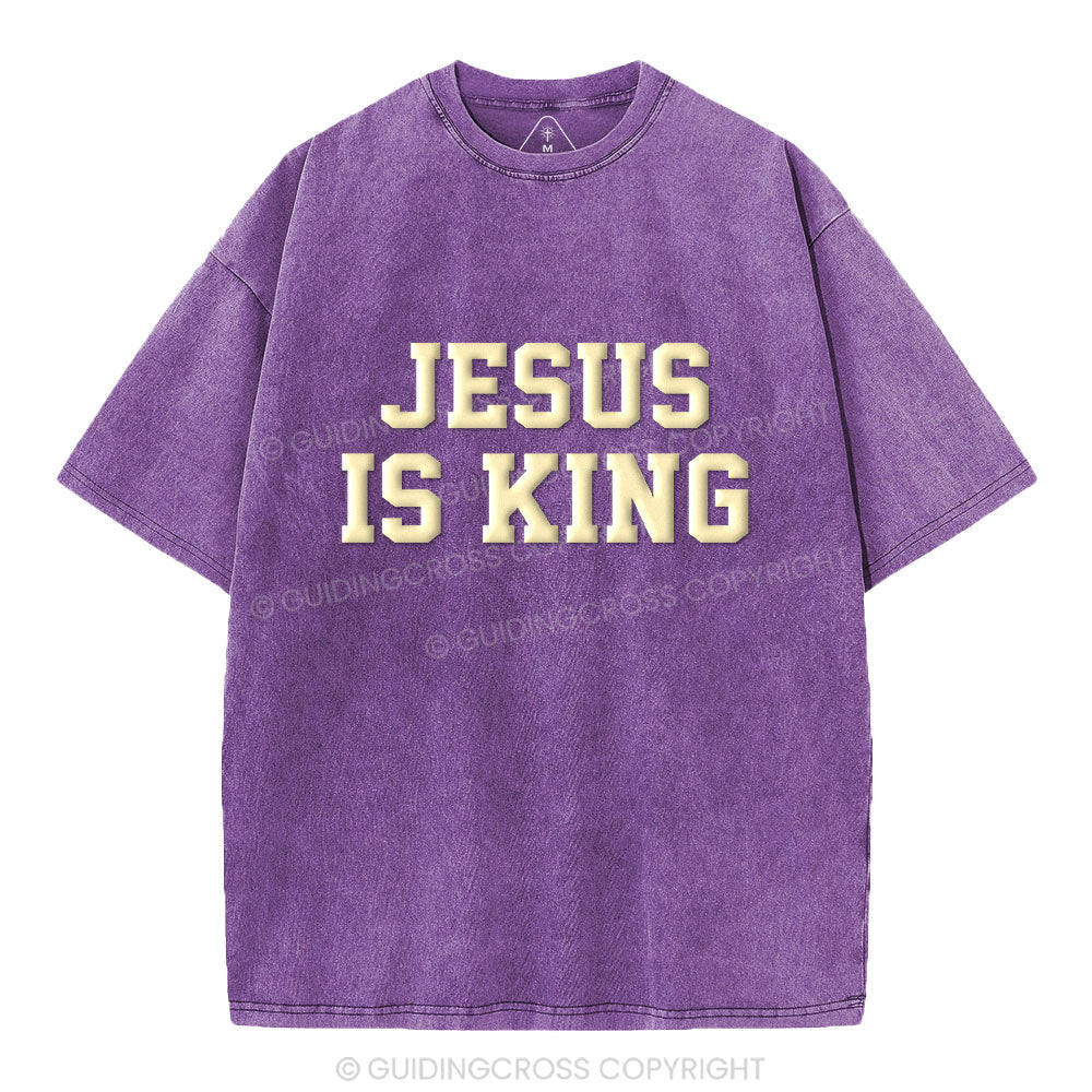 Jesus Is King Christian Puff Printed Washed T-Shirt