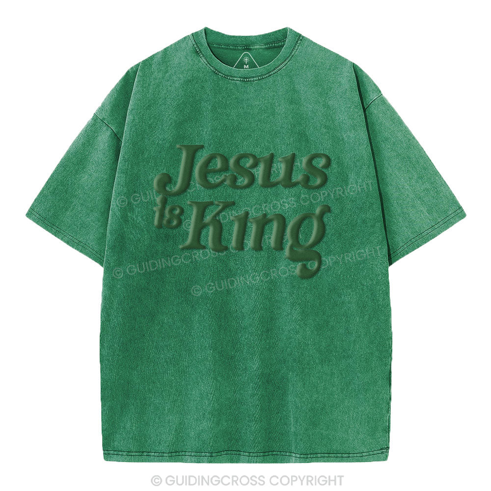 Jesus Is King Christian Puff Printed Washed T-Shirt
