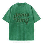Jesus Is King Christian Puff Printed Washed T-Shirt