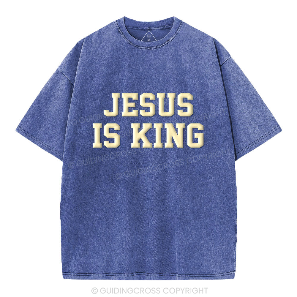 Jesus Is King Christian Puff Printed Washed T-Shirt