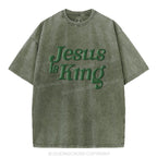 Jesus Is King Christian Puff Printed Washed T-Shirt