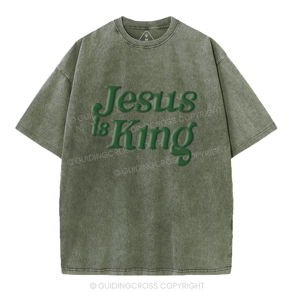 Jesus Is King Christian Puff Printed Washed T-Shirt