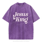 Jesus Is King Christian Puff Printed Washed T-Shirt
