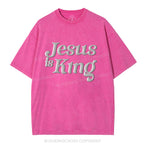 Jesus Is King Christian Puff Printed Washed T-Shirt