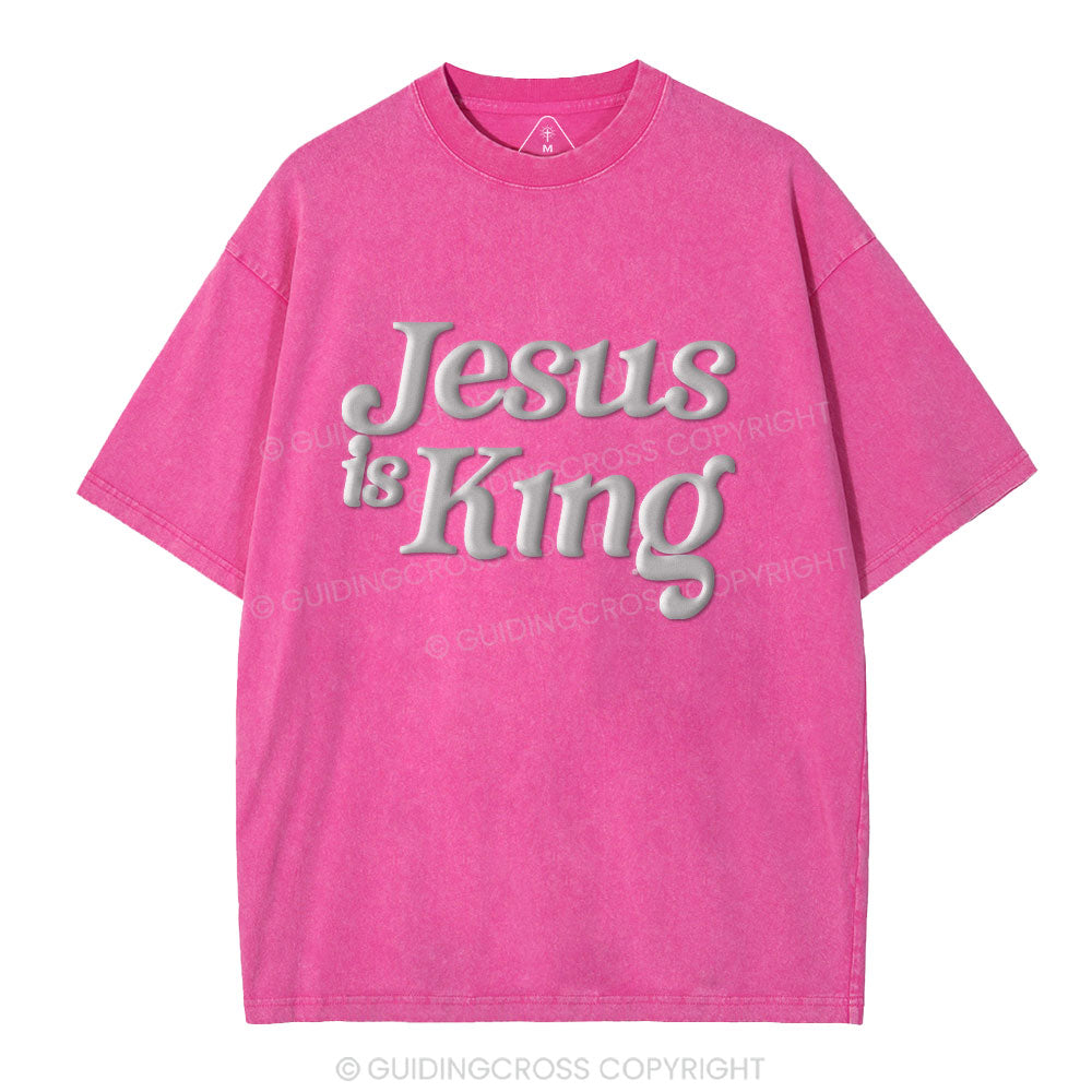 Jesus Is King Christian Puff Printed Washed T-Shirt