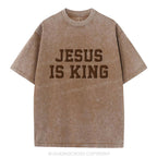 Jesus Is King Christian Puff Printed Washed T-Shirt