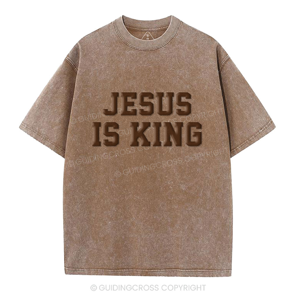 Jesus Is King Christian Puff Printed Washed T-Shirt