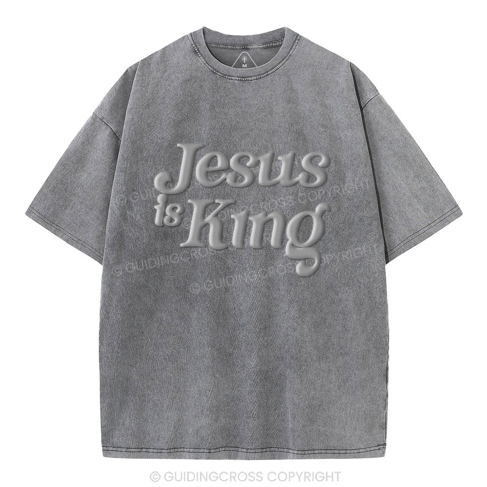 Jesus Is King Christian Puff Printed Washed T-Shirt