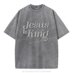 Jesus Is King Christian Puff Printed Washed T-Shirt