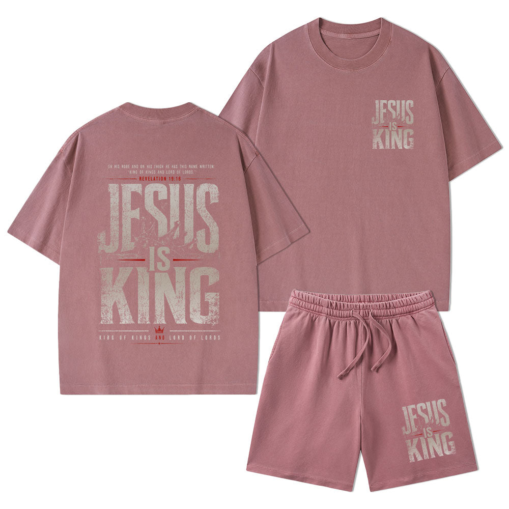 Jesus Is King Christian Washed T-Shirt & Shorts