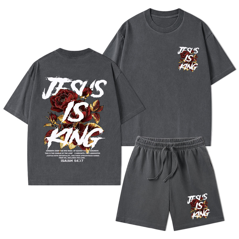 Jesus Is King Christian Washed T-Shirt & Shorts