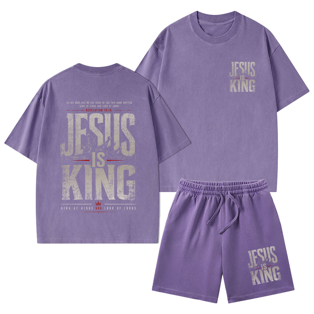 Jesus Is King Christian Washed T-Shirt & Shorts