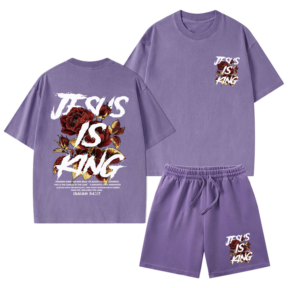 Jesus Is King Christian Washed T-Shirt & Shorts