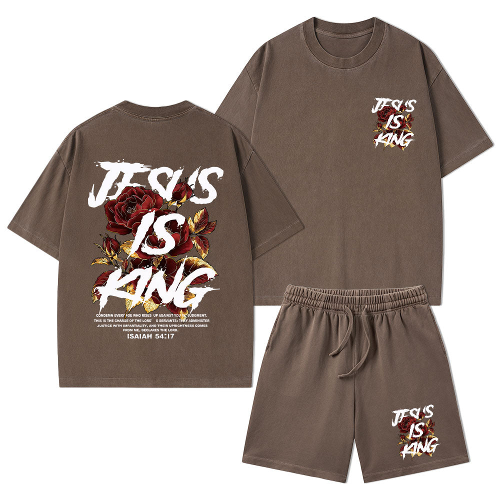 Jesus Is King Christian Washed T-Shirt & Shorts