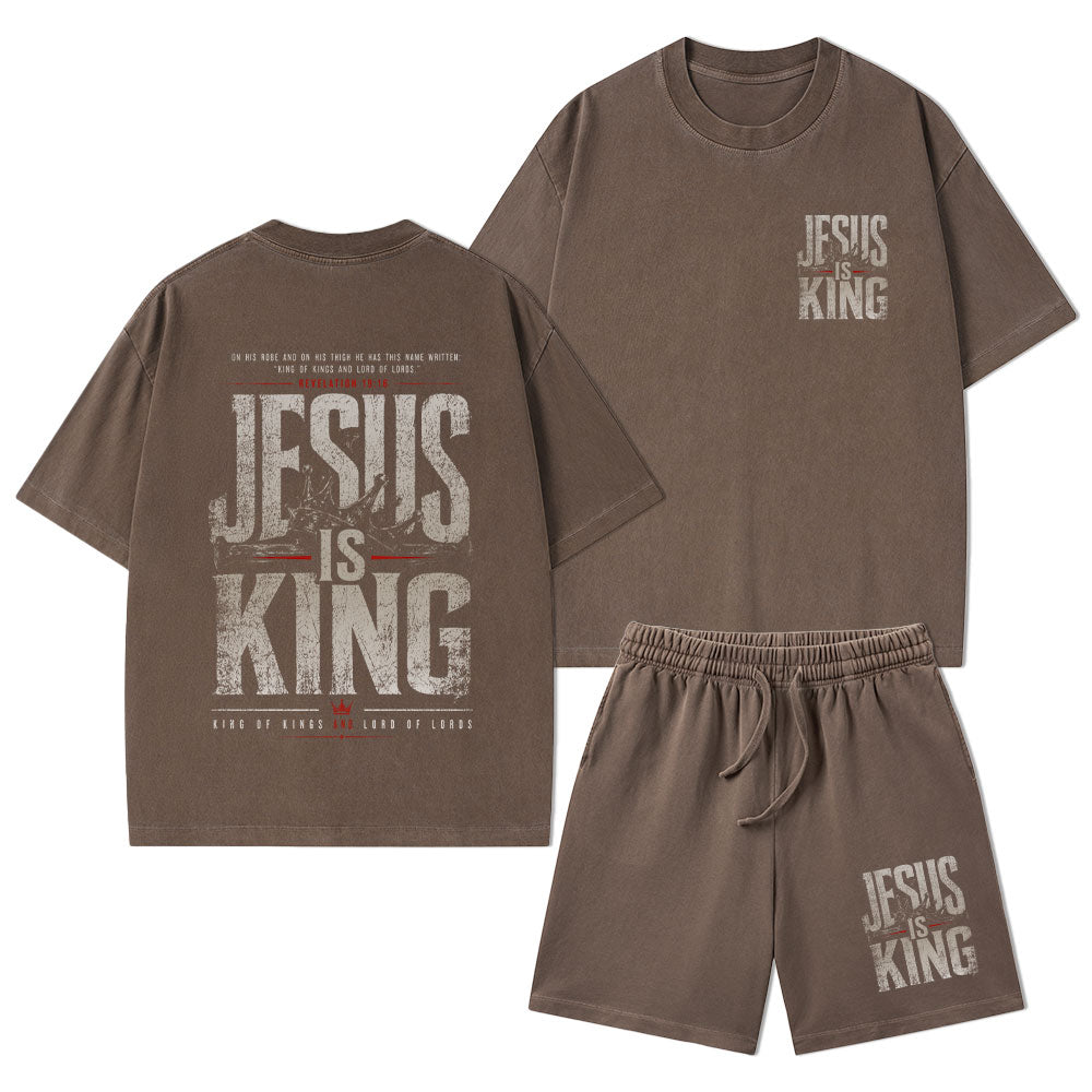 Jesus Is King Christian Washed T-Shirt & Shorts