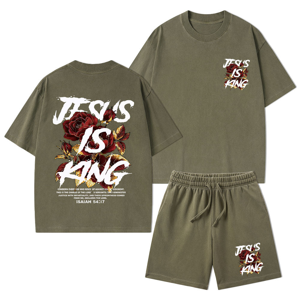Jesus Is King Christian Washed T-Shirt & Shorts