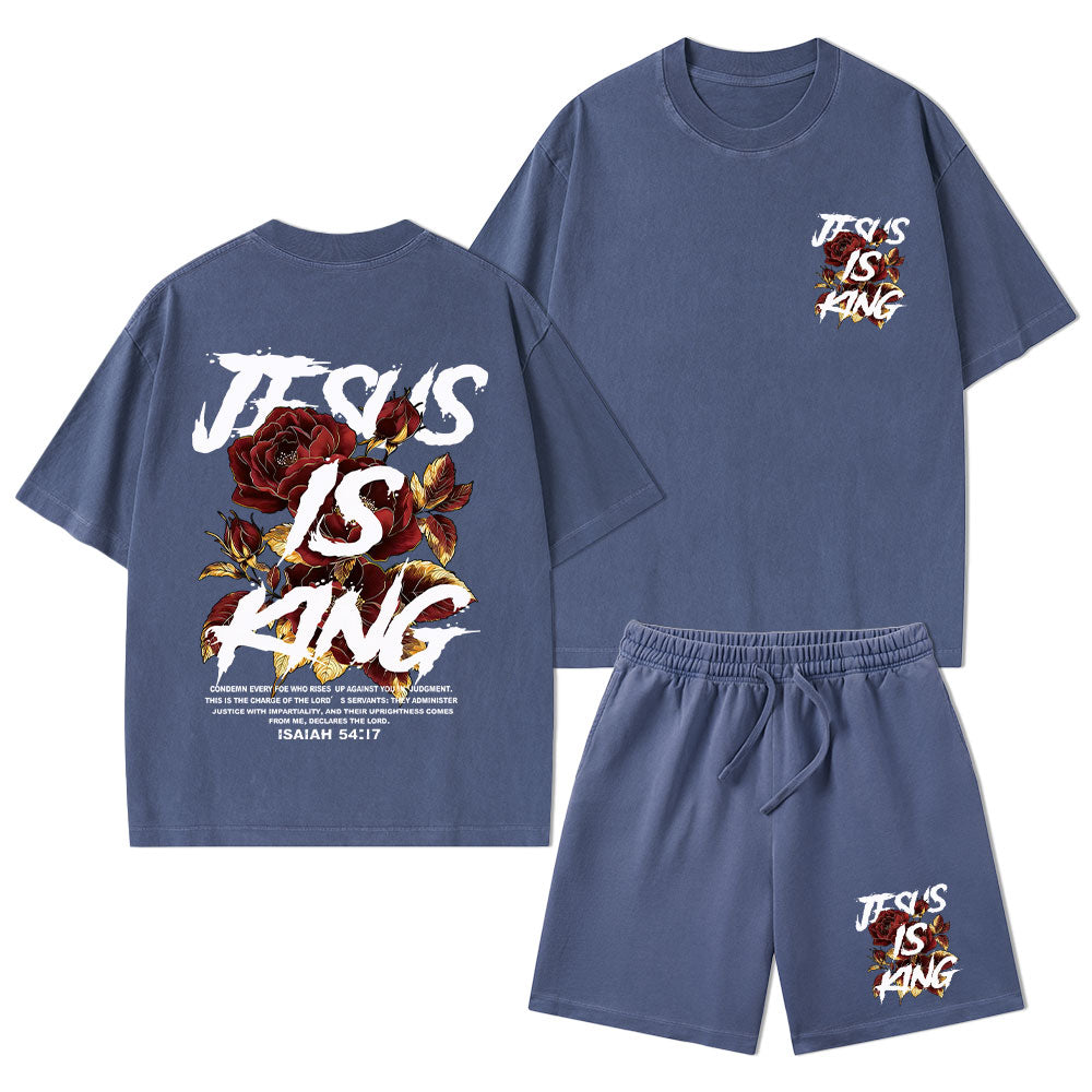 Jesus Is King Christian Washed T-Shirt & Shorts