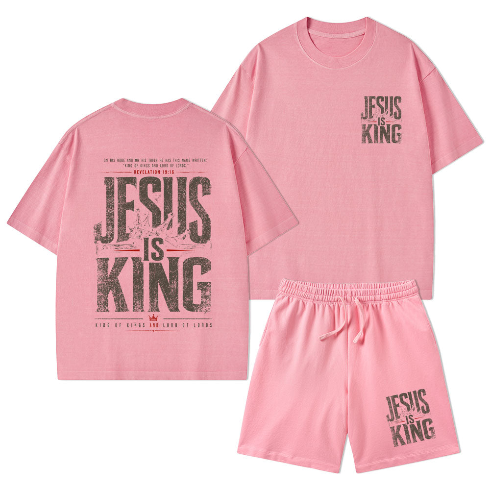 Jesus Is King Christian Washed T-Shirt & Shorts