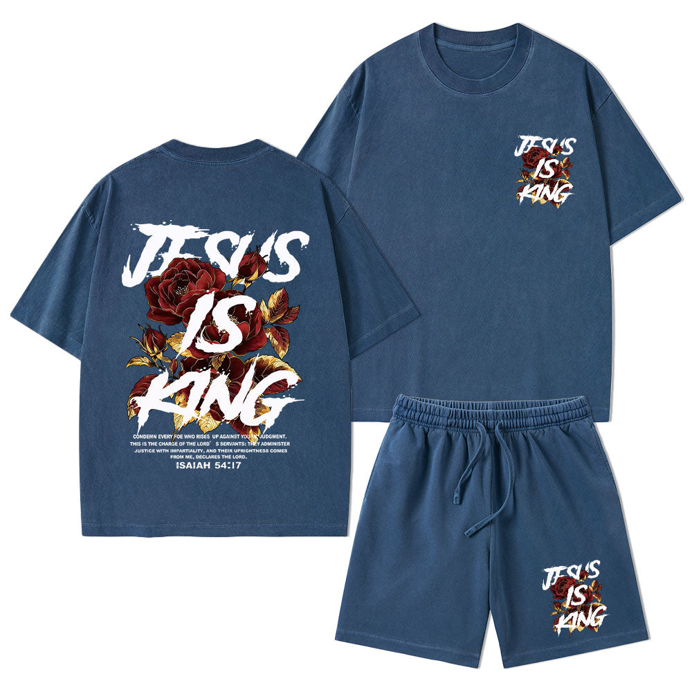 Jesus Is King Christian Washed T-Shirt & Shorts