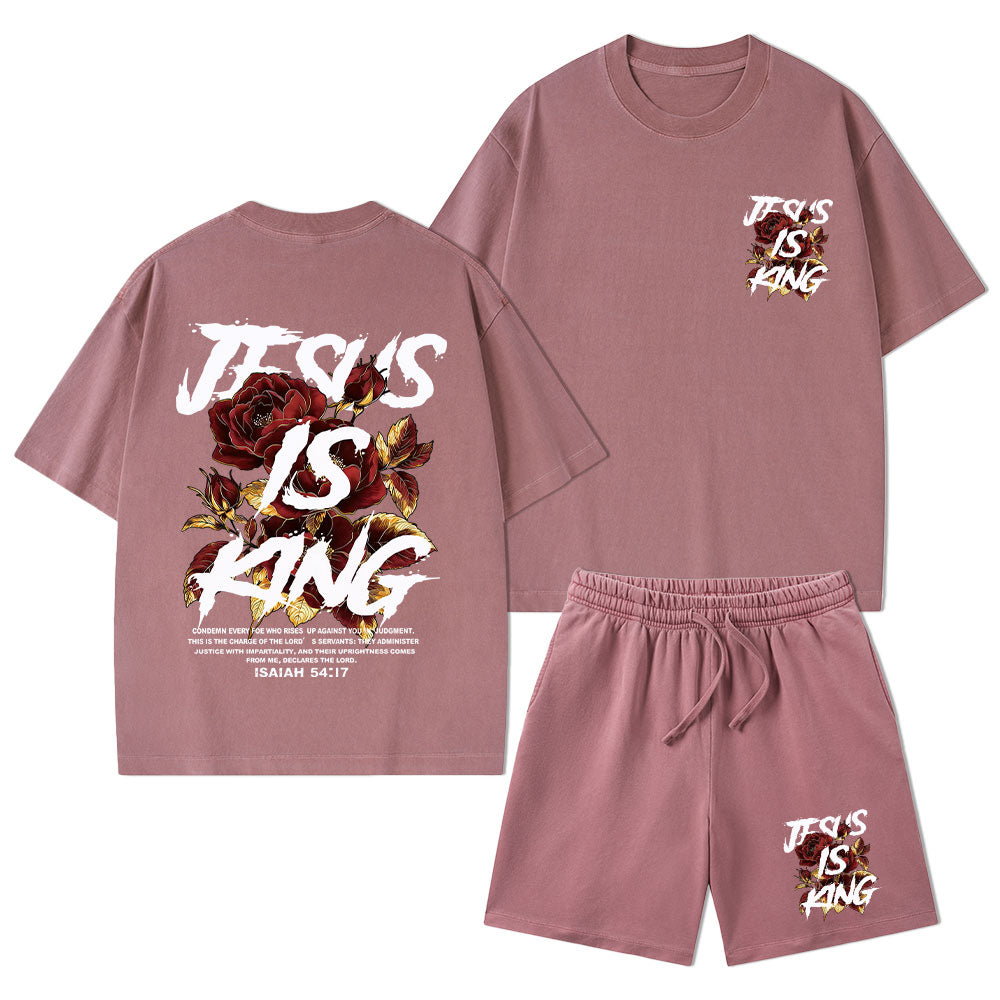 Jesus Is King Christian Washed T-Shirt & Shorts