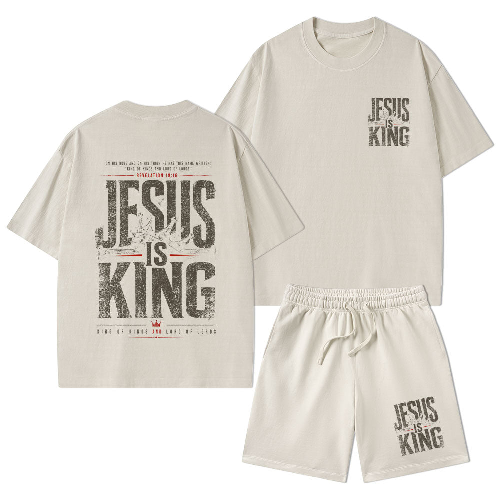 Jesus Is King Christian Washed T-Shirt & Shorts