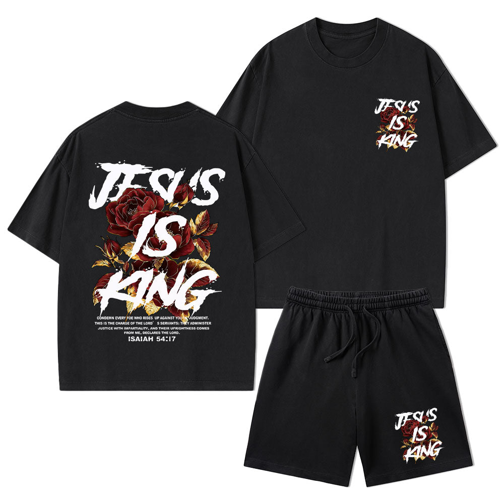 Jesus Is King Christian Washed T-Shirt & Shorts