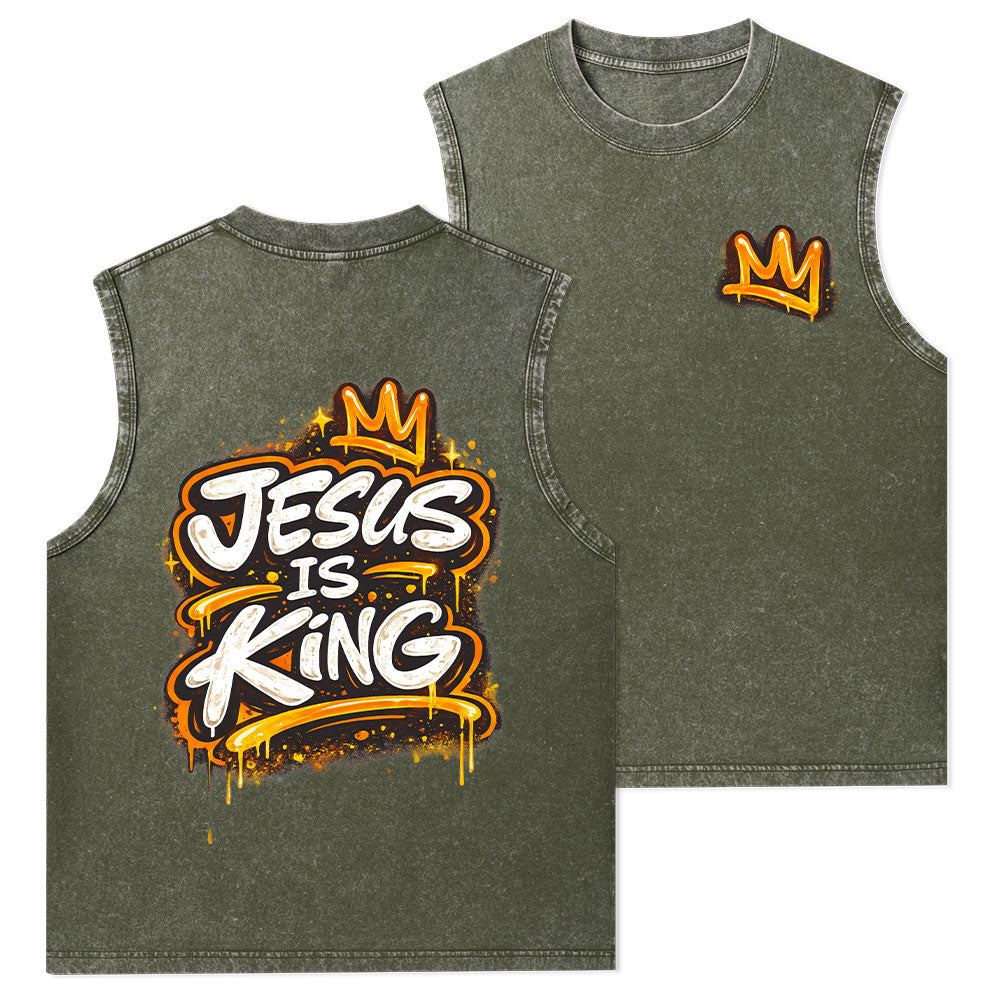 Jesus Is King Christian Washed Tank Top