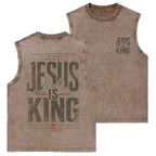 Jesus Is King Christian Washed Tank Top
