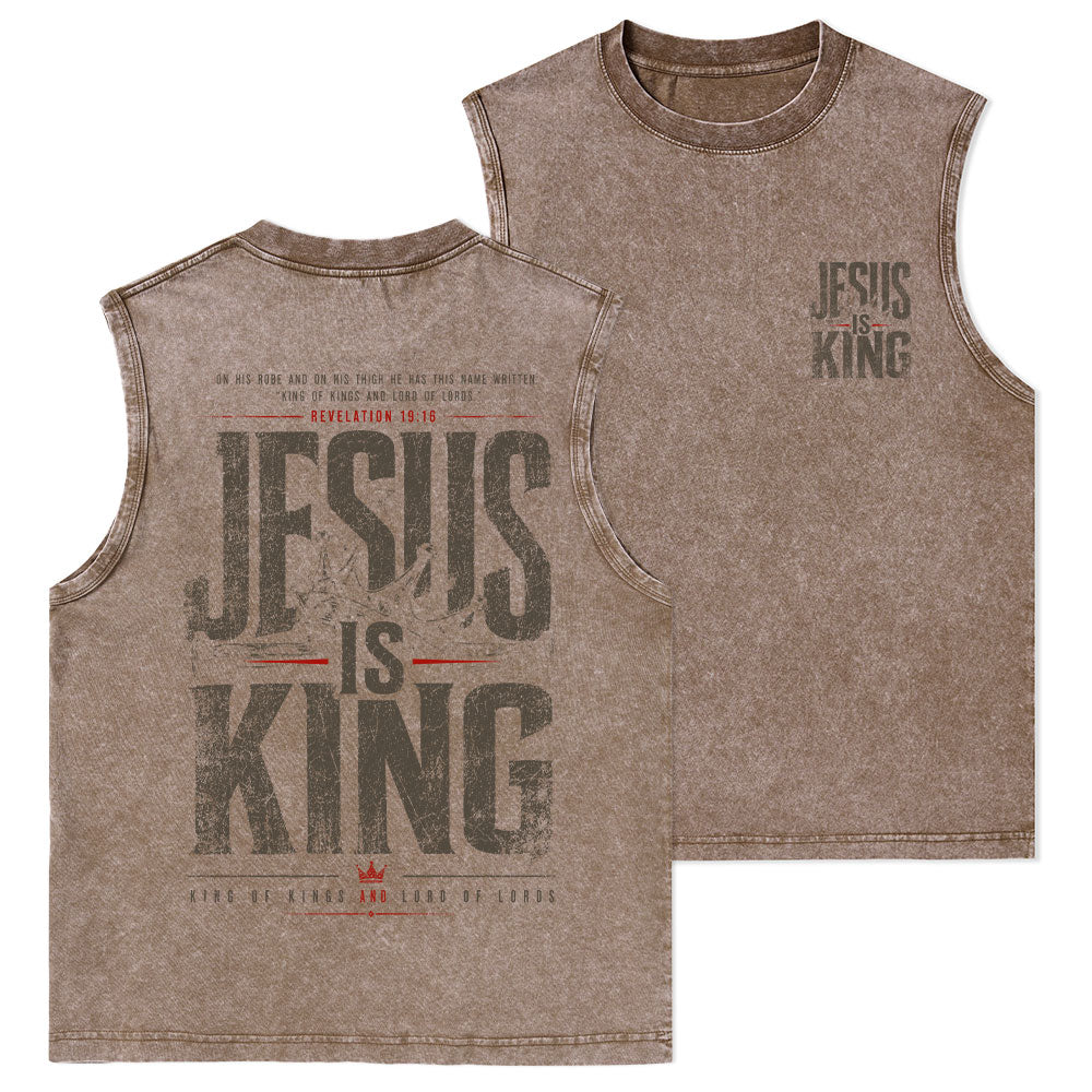 Jesus Is King Christian Washed Tank Top
