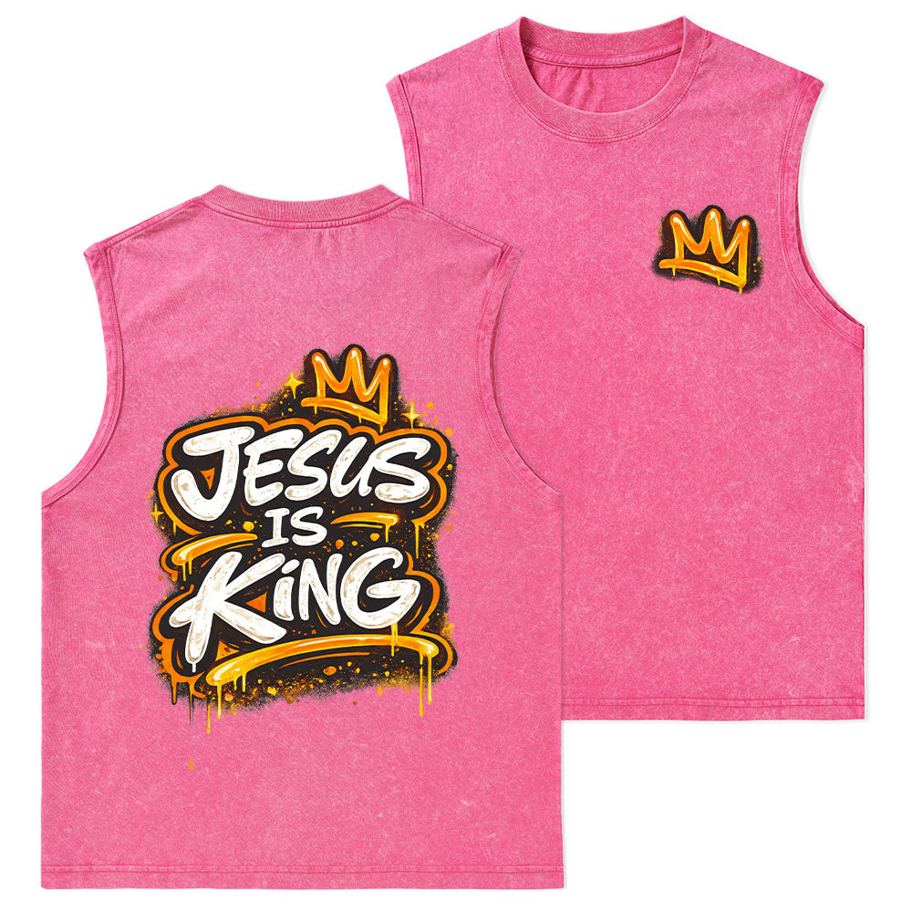 Jesus Is King Christian Washed Tank Top