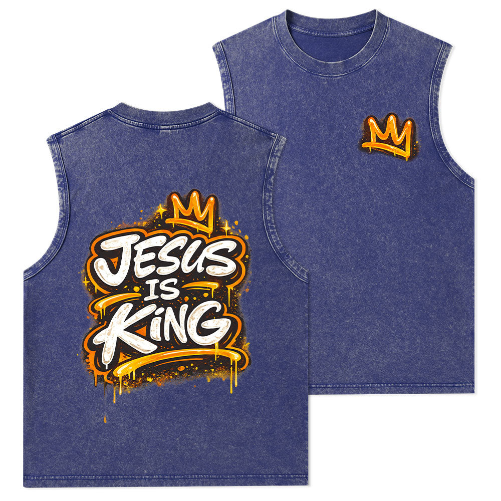 Jesus Is King Christian Washed Tank Top