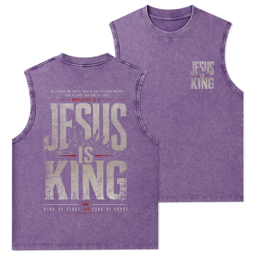 Jesus Is King Christian Washed Tank Top