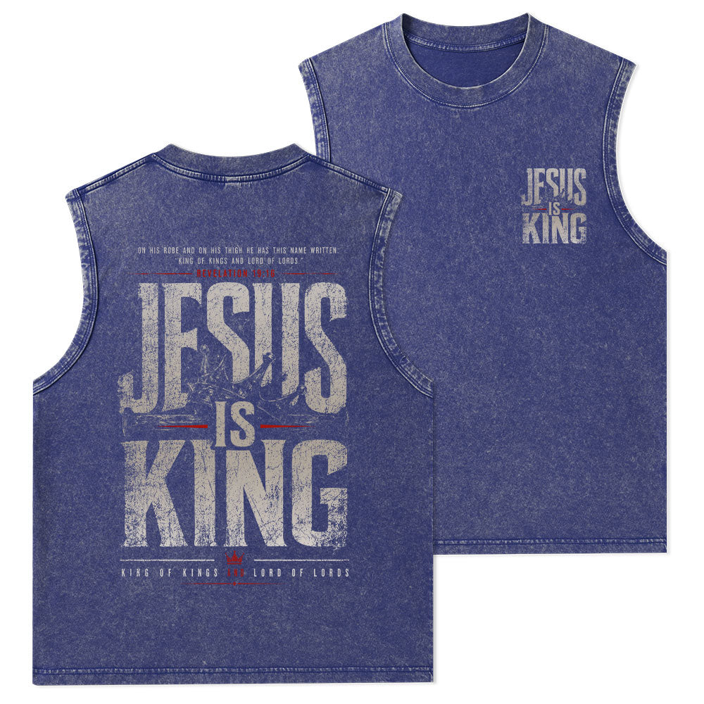 Jesus Is King Christian Washed Tank Top