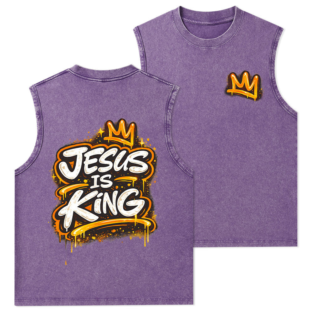 Jesus Is King Christian Washed Tank Top
