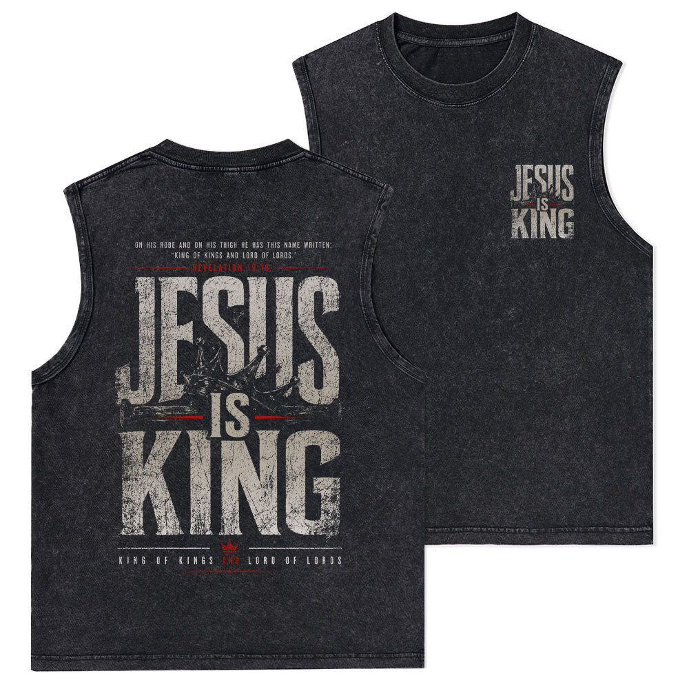 Jesus Is King Christian Washed Tank Top