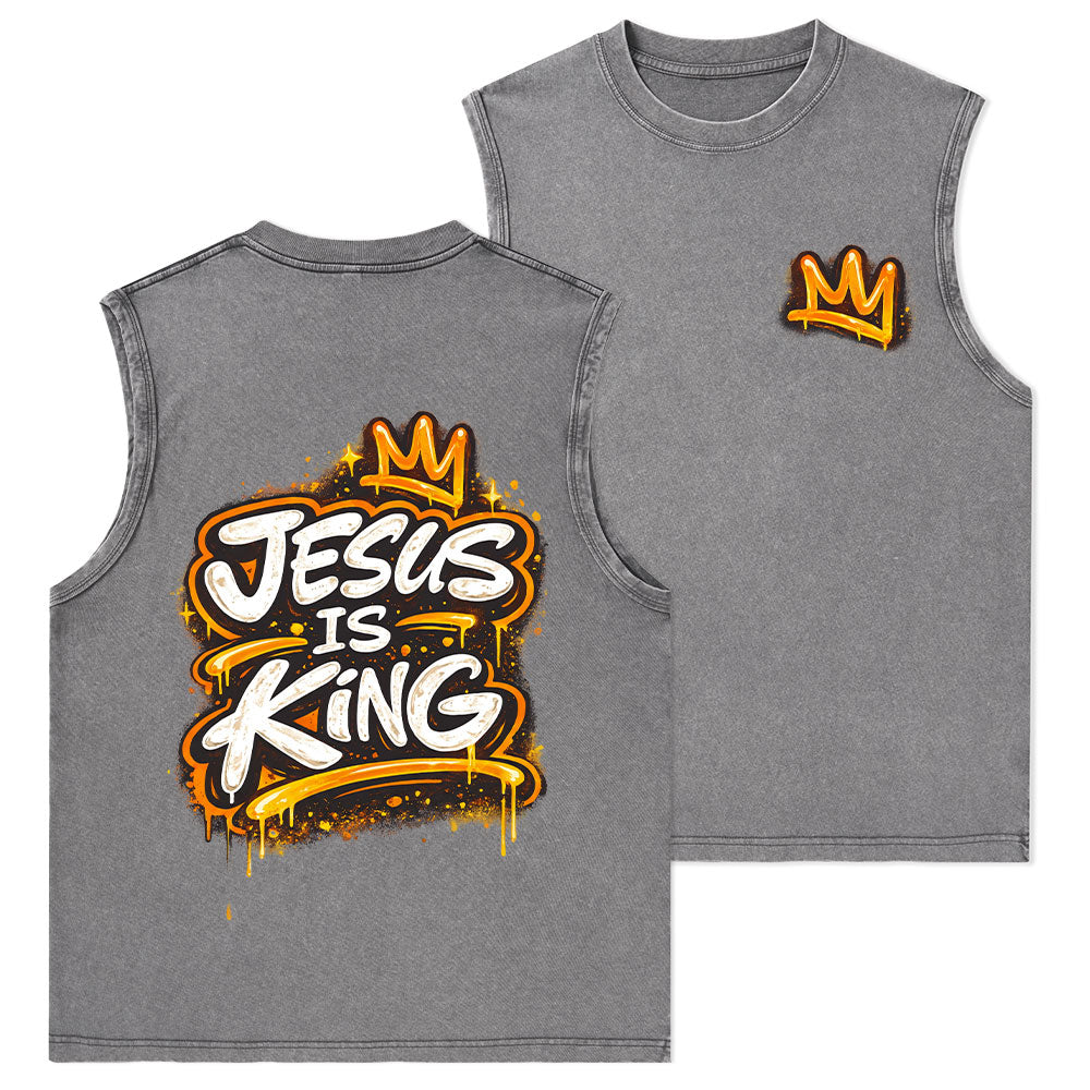 Jesus Is King Christian Washed Tank Top