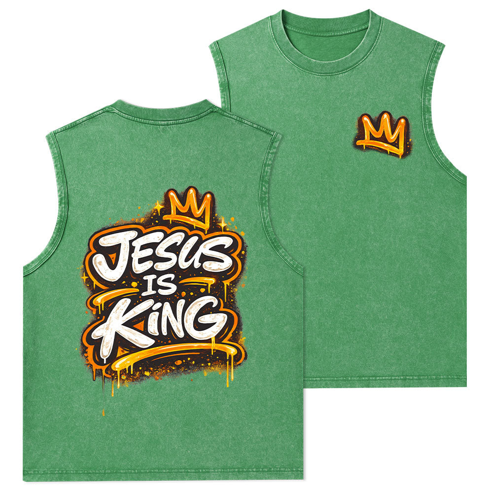 Jesus Is King Christian Washed Tank Top