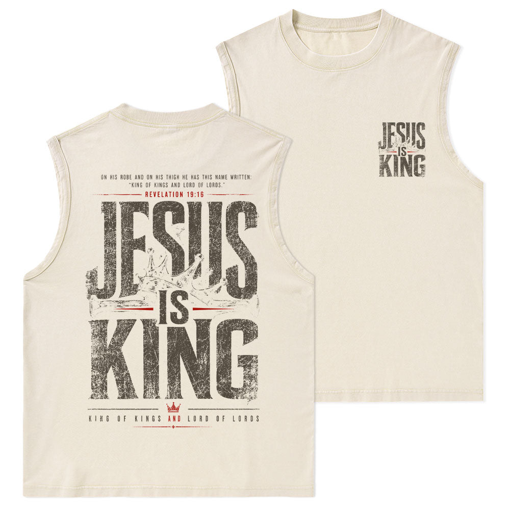 Jesus Is King Christian Washed Tank Top